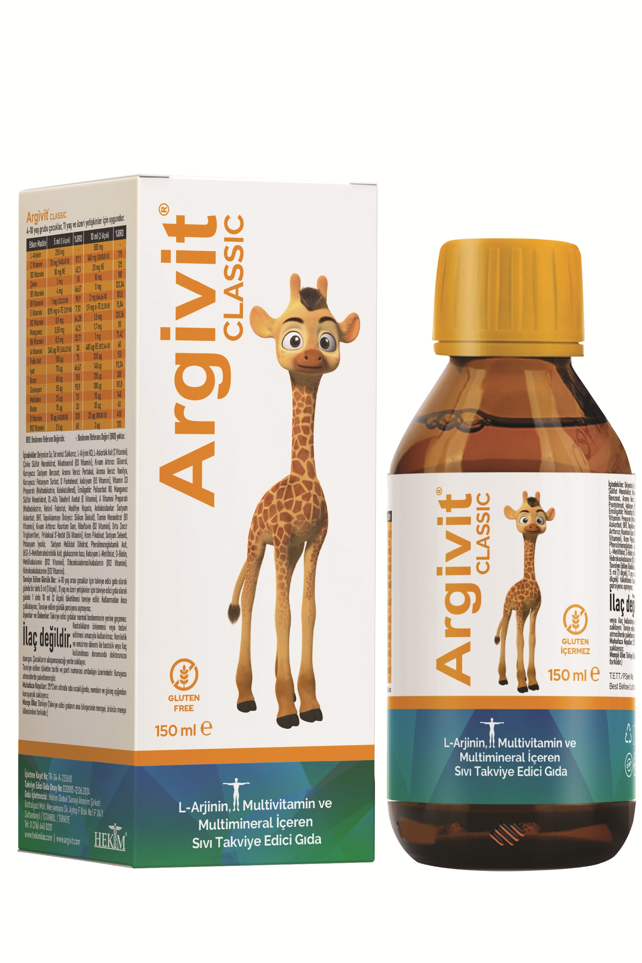 Argivit Classic L-Arjinin, Multivitamin ve Multimineral İçeren Sıvı 150 ml - Portakal ve Vanilya Aromalı