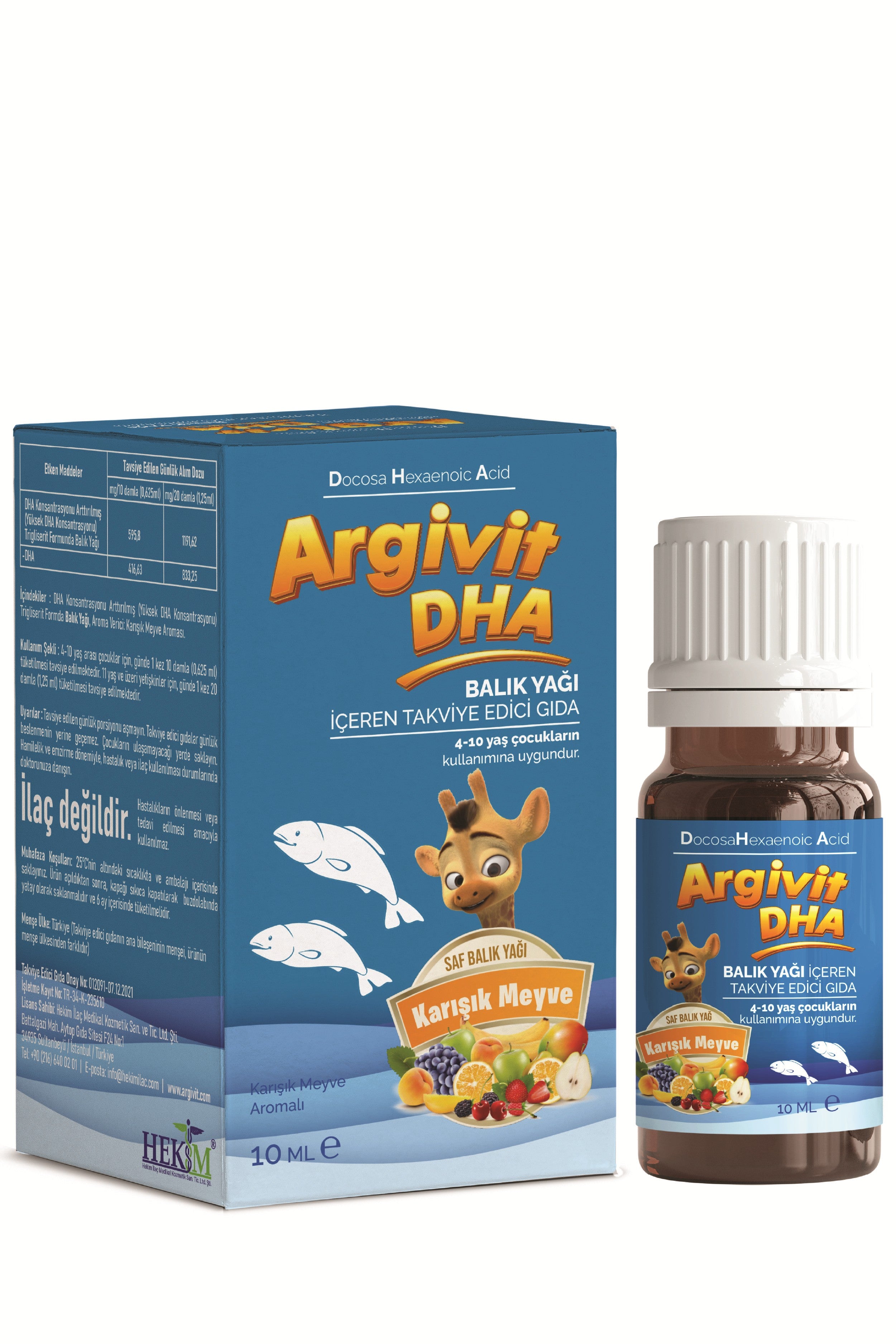 Argivit DHA 10 ml Damla Balık Yağı İçeren Takviye Edici Gıda 3’lü Paket - Karışık Meyve Aromalı