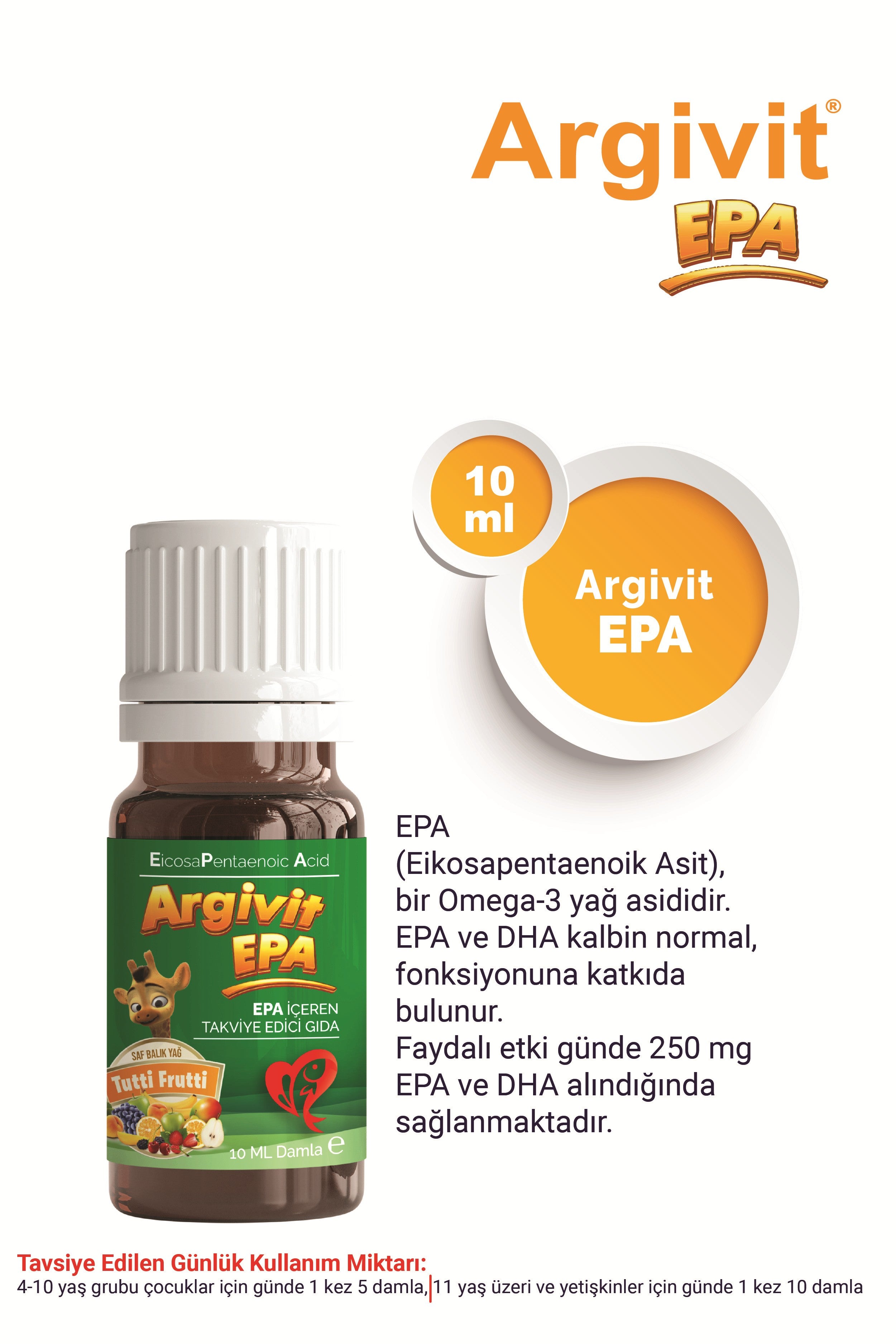 Argivit EPA İçeren Damla Balık Yağı 10 ml - Tutti Frutti Aromalı