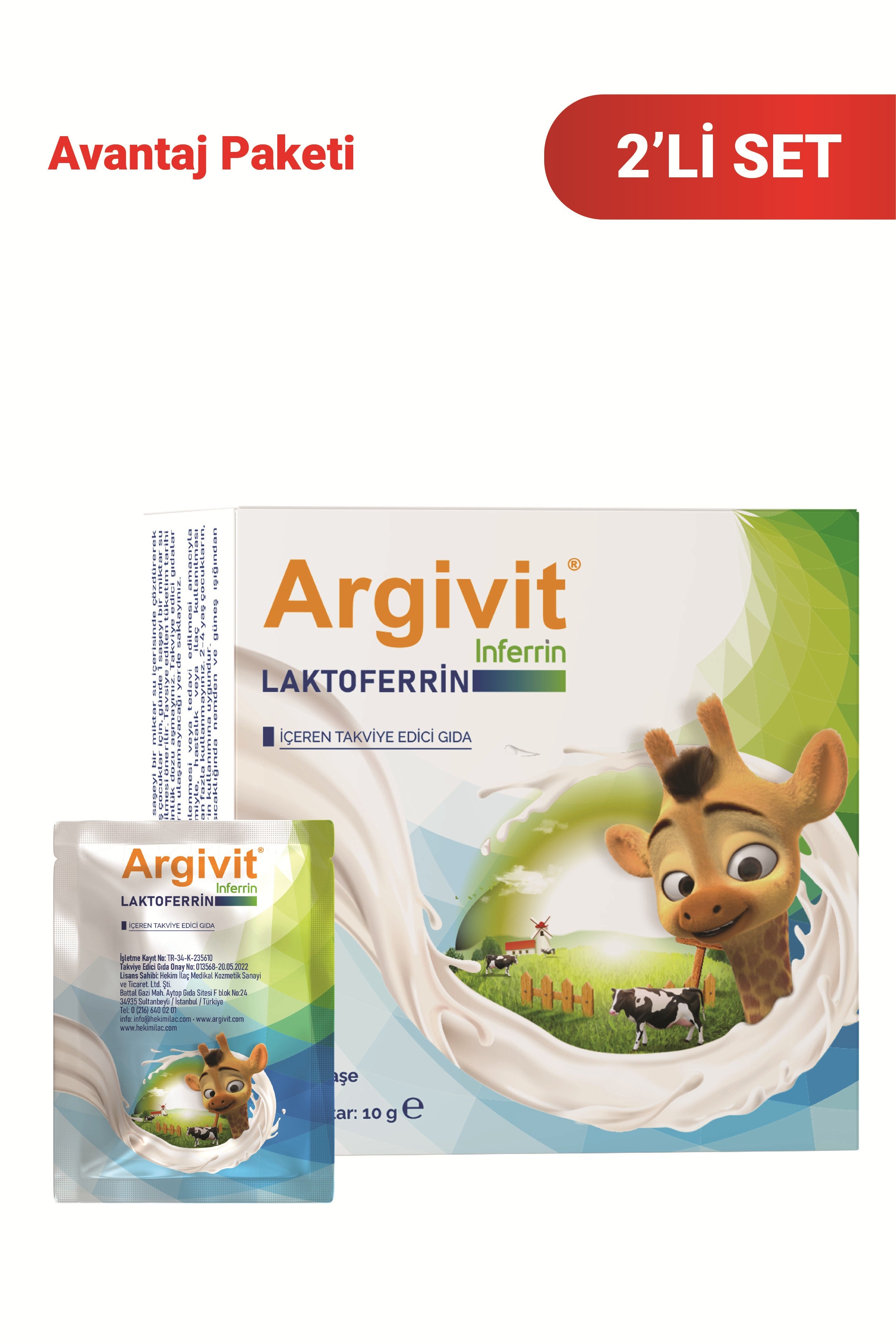 Argivit İnferrin Laktoferrin İçeren Takviye Edici Gıda 10 Saşe 2'li Paket