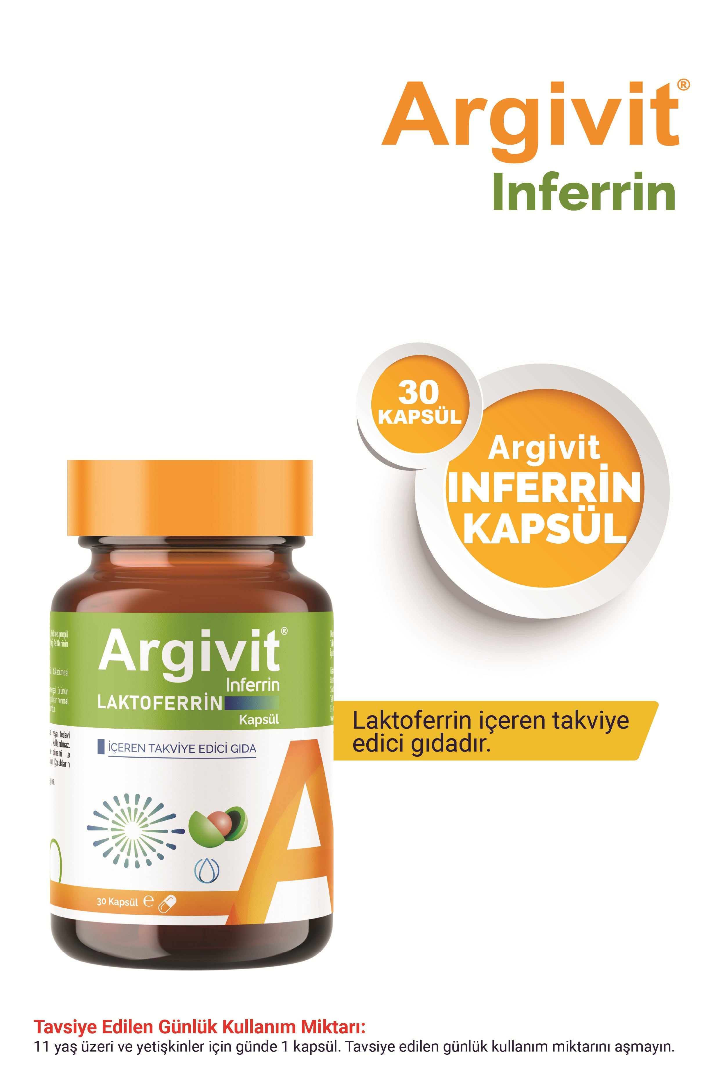 Argivit İnferrin Laktoferrin İçeren Takviye Edici Gıda 30 Kapsül