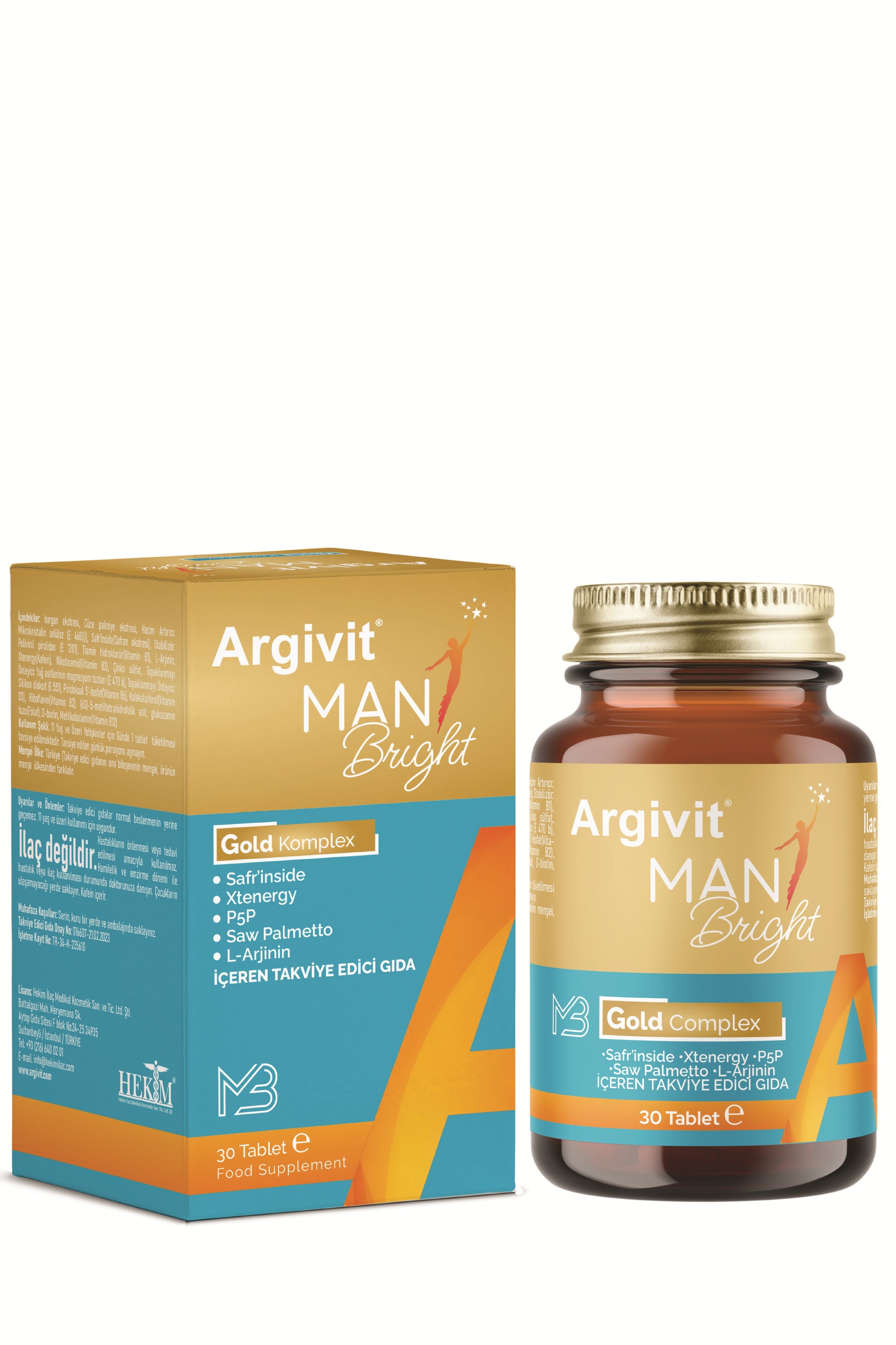 Argivit Man Bright Tablet ( Cüce Palmiye (Saw Palmetto), Safran, Isırgan ve L-Arjinin ) 30 Tablet