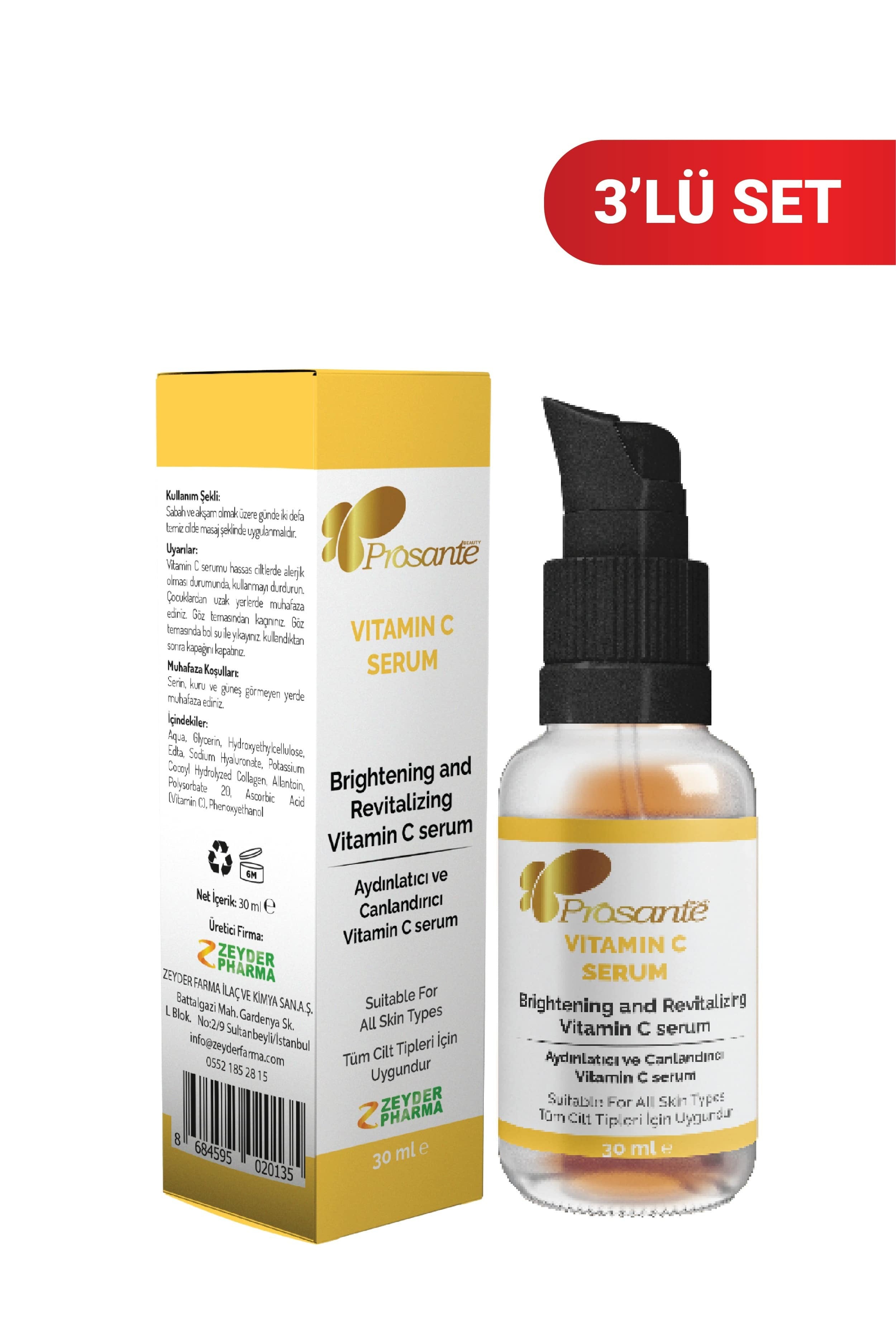 Prosante Aydınlatıcı Ve Canlandırıcı Vitamin C Serum 30 ml 3'lü Paket