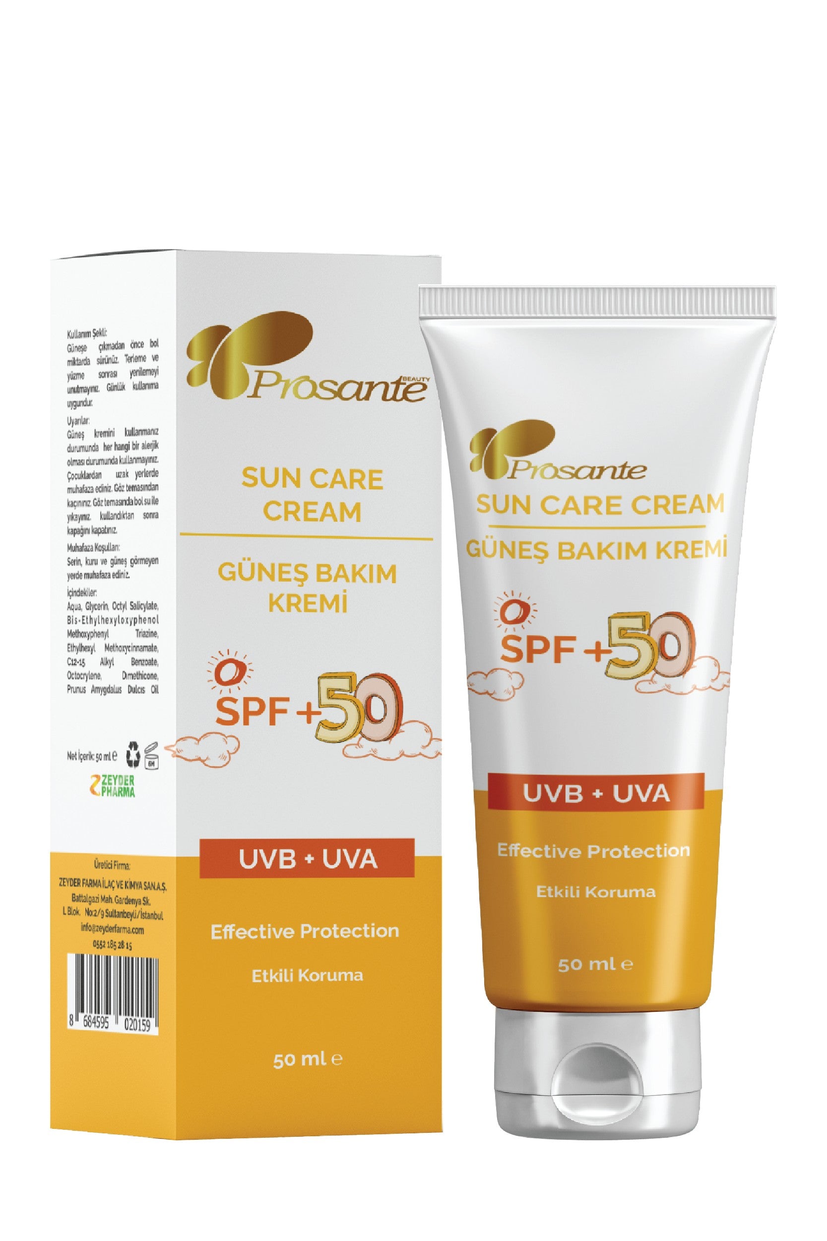Prosante Güneş Bakım Kremi Etkili Koruma SPF 50+UVB UVA 2'li Paket