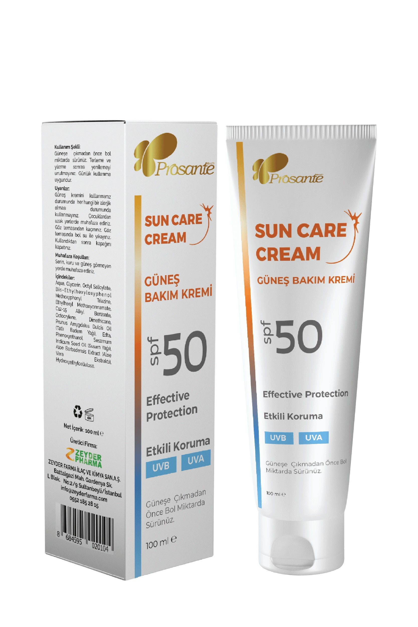 Prosante Güneş Bakım Kremi SPF 50 Etkili Koruma UVB UVA 100 ml